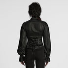 PUNK RAVE Women's Gothic Ruffled Stand Collar Puff Sleeved Shirt