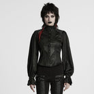 PUNK RAVE Women's Gothic Ruffled Stand Collar Puff Sleeved Shirt