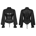 PUNK RAVE Women's Gothic Ruffled Stand Collar Puff Sleeved Shirt
