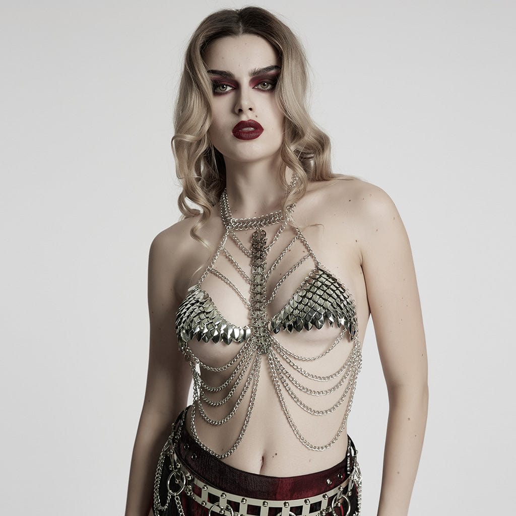 PUNK RAVE Women's Gothic Scale Metal Halterneck Harness