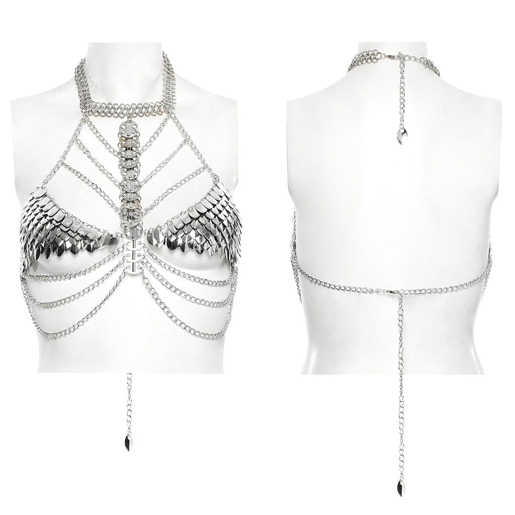 PUNK RAVE Women's Gothic Scale Metal Halterneck Harness