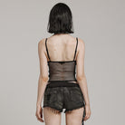 PUNK RAVE Women's Gothic Sheer Mesh Lace-Up Tank Top