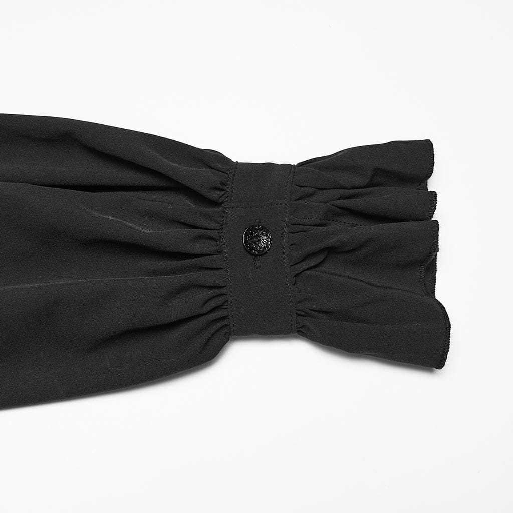 PUNK RAVE Women's Gothic Sheer Ruffled Puff Long Sleeved Shirt