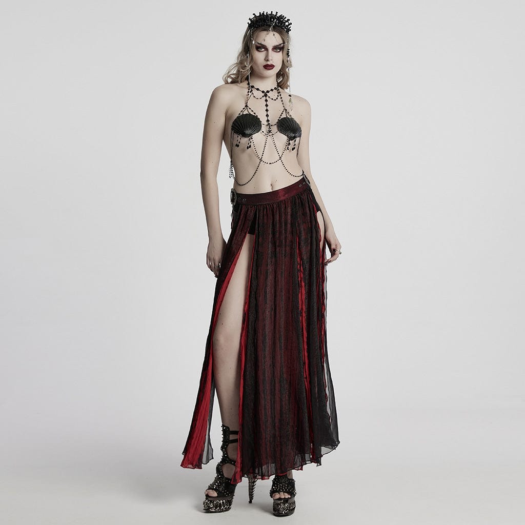 PUNK RAVE Women's Gothic Shell Beaded Chain Halterneck Harness