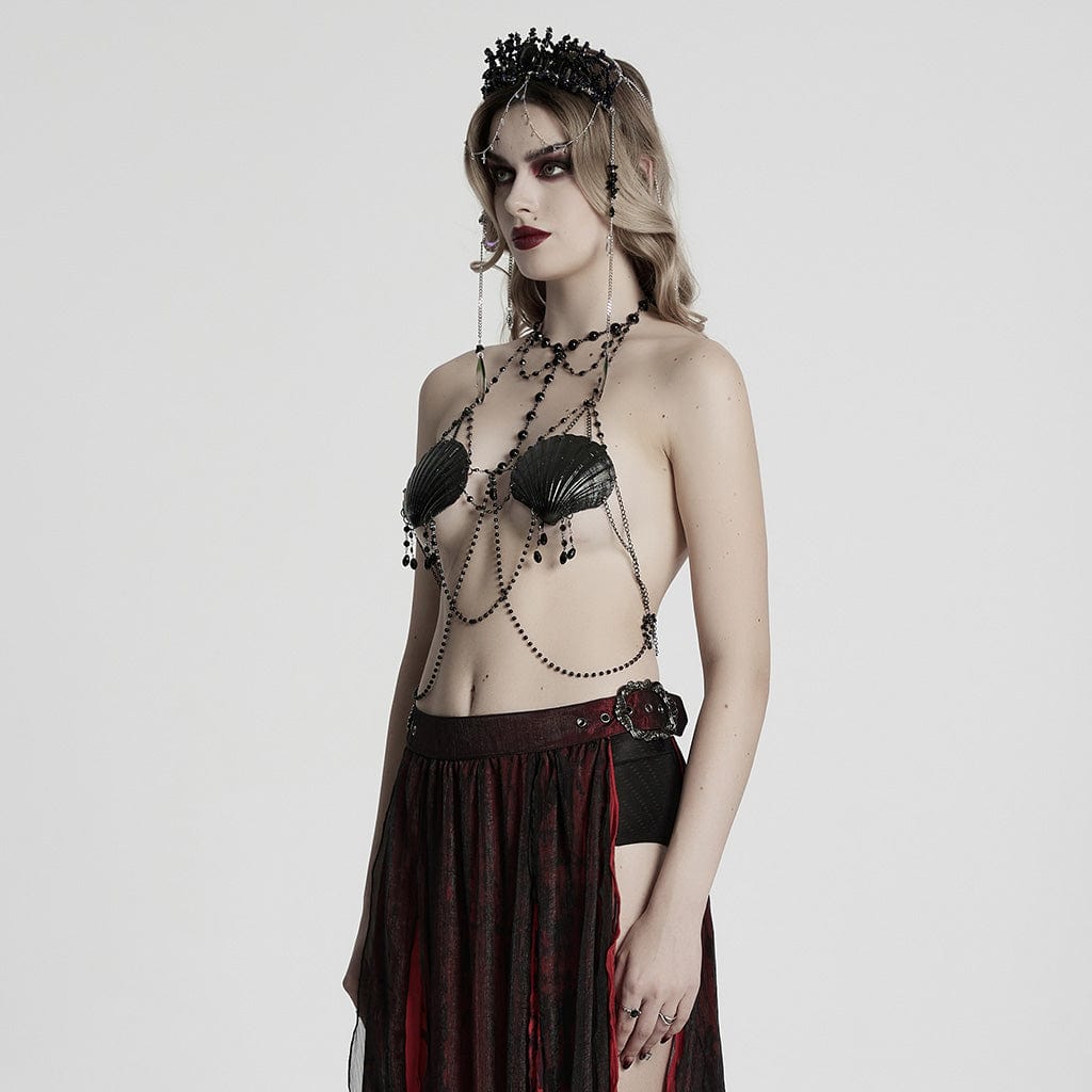 PUNK RAVE Women's Gothic Shell Beaded Chain Halterneck Harness
