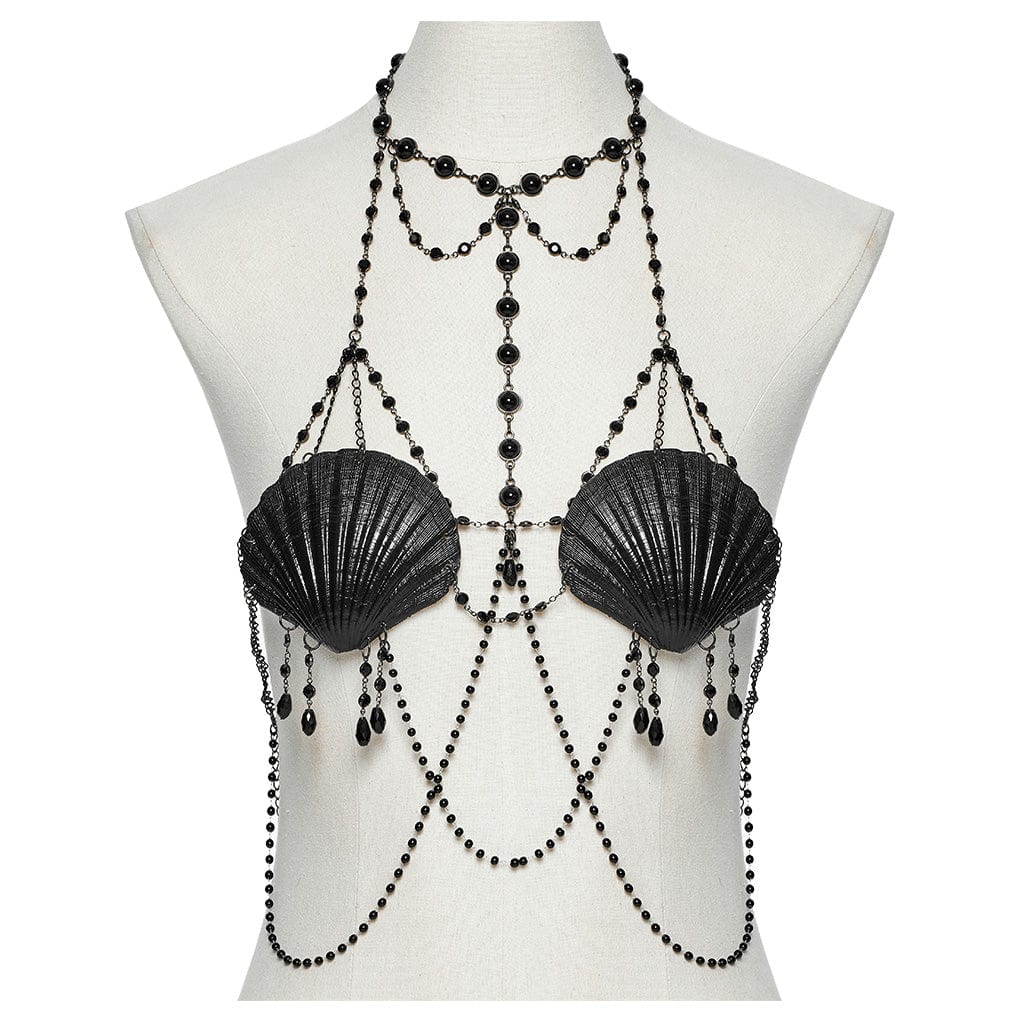 PUNK RAVE Women's Gothic Shell Beaded Chain Halterneck Harness
