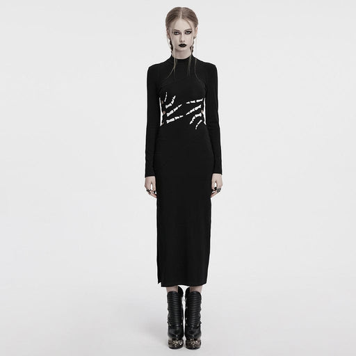 PUNK RAVE Women's Gothic Skeleton Printed Cutout Halloween Dress Black