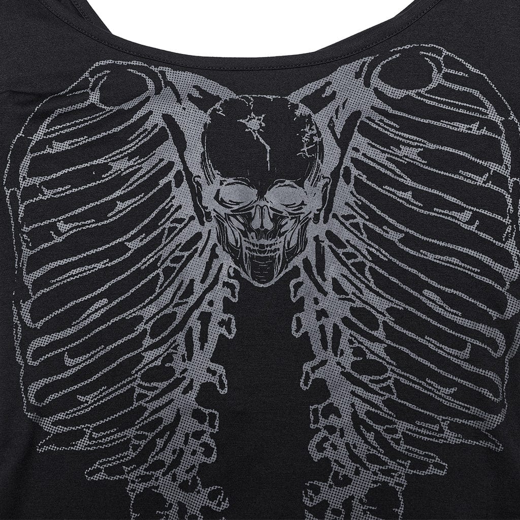 PUNK RAVE Women's Gothic Skeleton Printed T-shirt