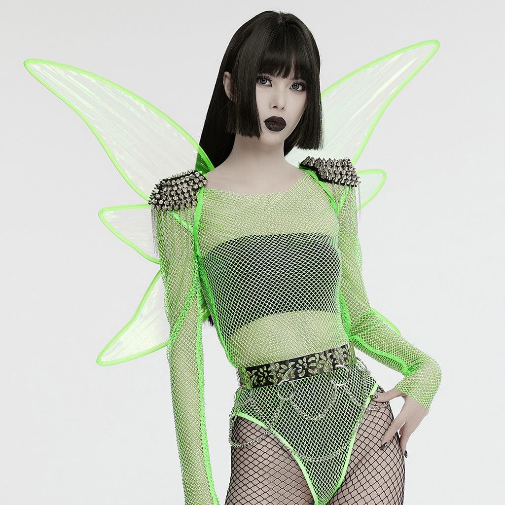 PUNK RAVE Women's Gothic Skull Butterfly Wings Harness Green