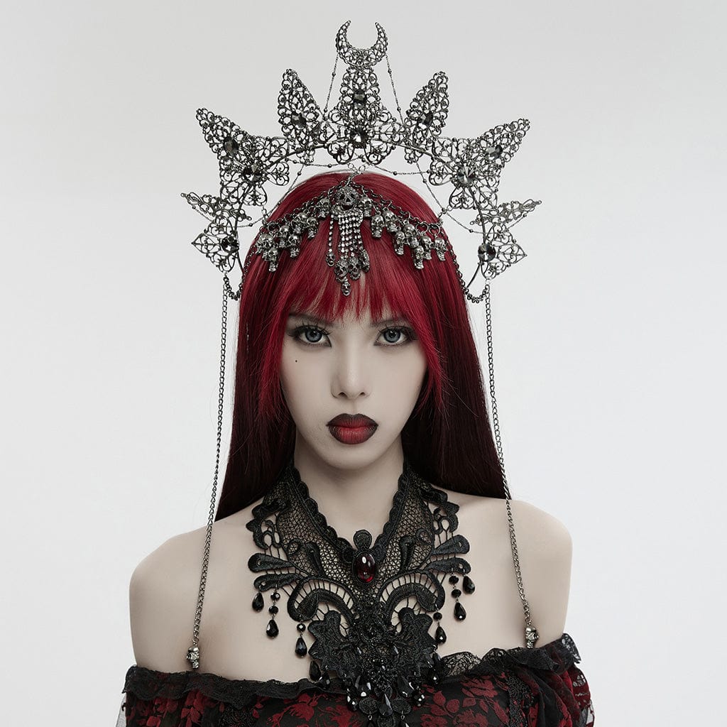 PUNK RAVE Women's Gothic Skull Chain Crown Headwear