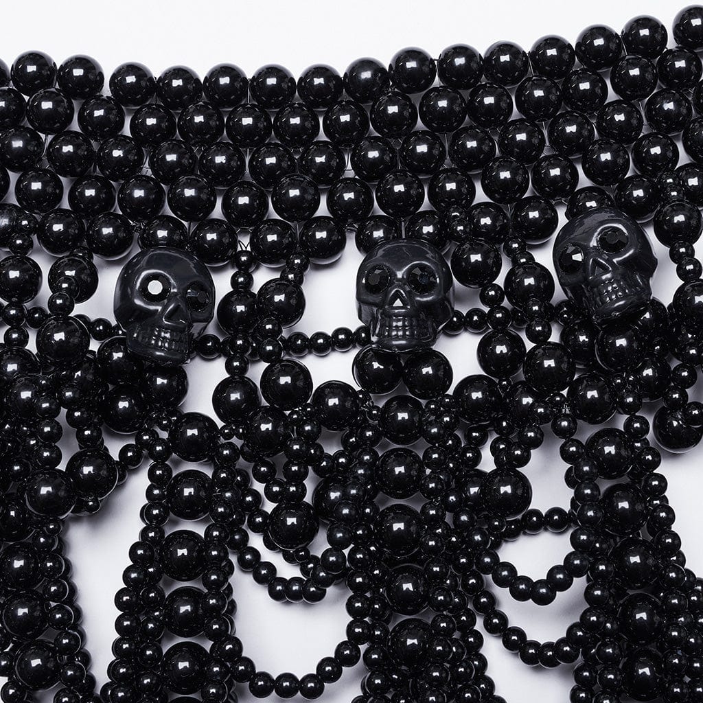 PUNK RAVE Women's Gothic Skull Layered Beaded Neckwear