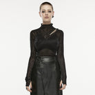 PUNK RAVE Women's Gothic Spider Mesh Splice Cutout Shirt