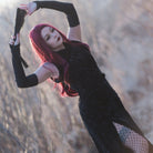 PUNK RAVE Women's Gothic Split Embossed Velvet Prom Dress with Oversleeves