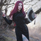 PUNK RAVE Women's Gothic Split Embossed Velvet Prom Dress with Oversleeves