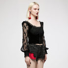 PUNK RAVE Women's Gothic Square Collar Floral Lace Sleeved Jacket