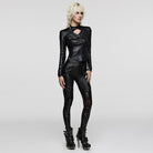 PUNK RAVE Women's Gothic Stand Collar Cutout Ruched Shirt