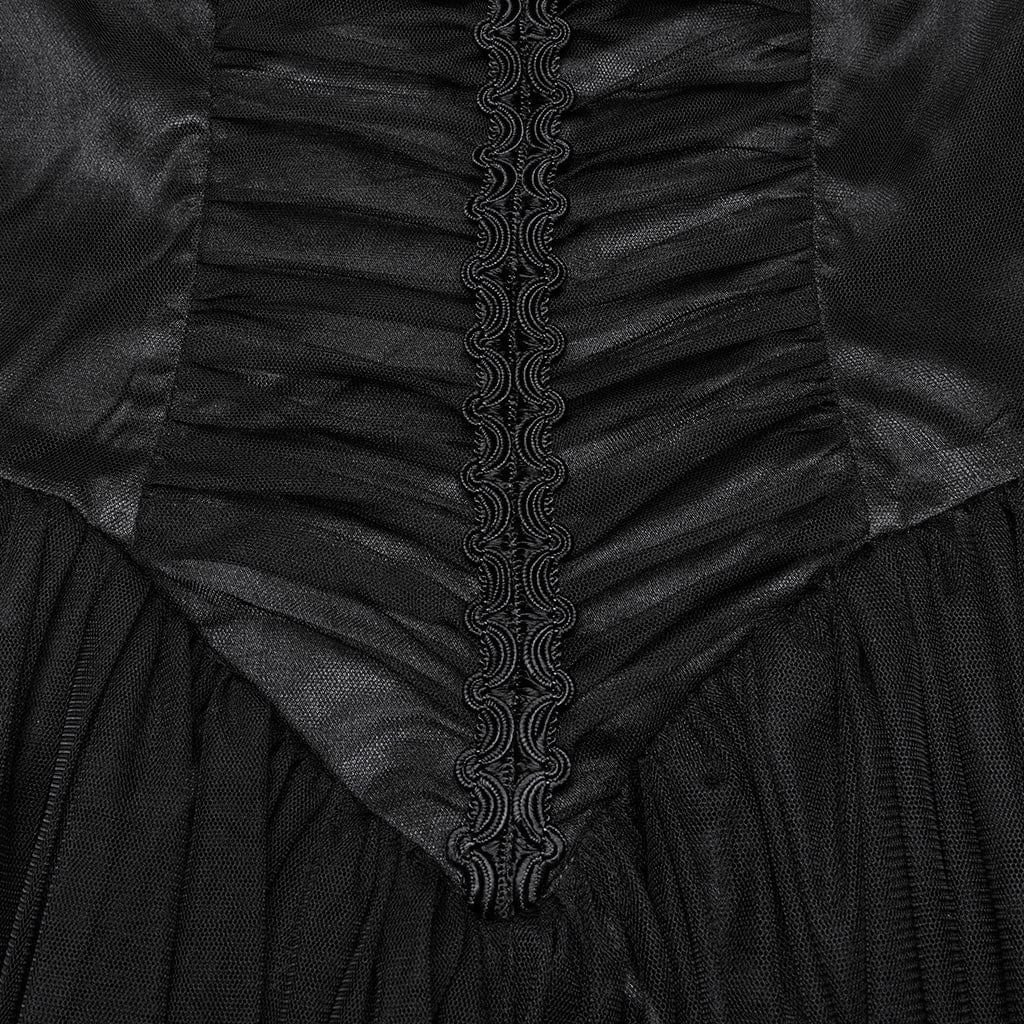 PUNK RAVE Women's Gothic Stand Collar Flocking Mesh Formal Dress