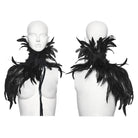 PUNK RAVE Women's Gothic Stand Collar Floral Crochet Irregular Feather Shawl Black