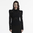 PUNK RAVE Women's Gothic Stand Collar Puff Sleeved Lace Shirt Black