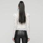 PUNK RAVE Women's Gothic Stand Collar Puff Sleeved Lace Shirt White