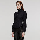 PUNK RAVE Women's Gothic Stand Collar Puff Sleeved Ruffled Shirt