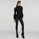 PUNK RAVE Women's Gothic Stand Collar Puff Sleeved Ruffled Shirt