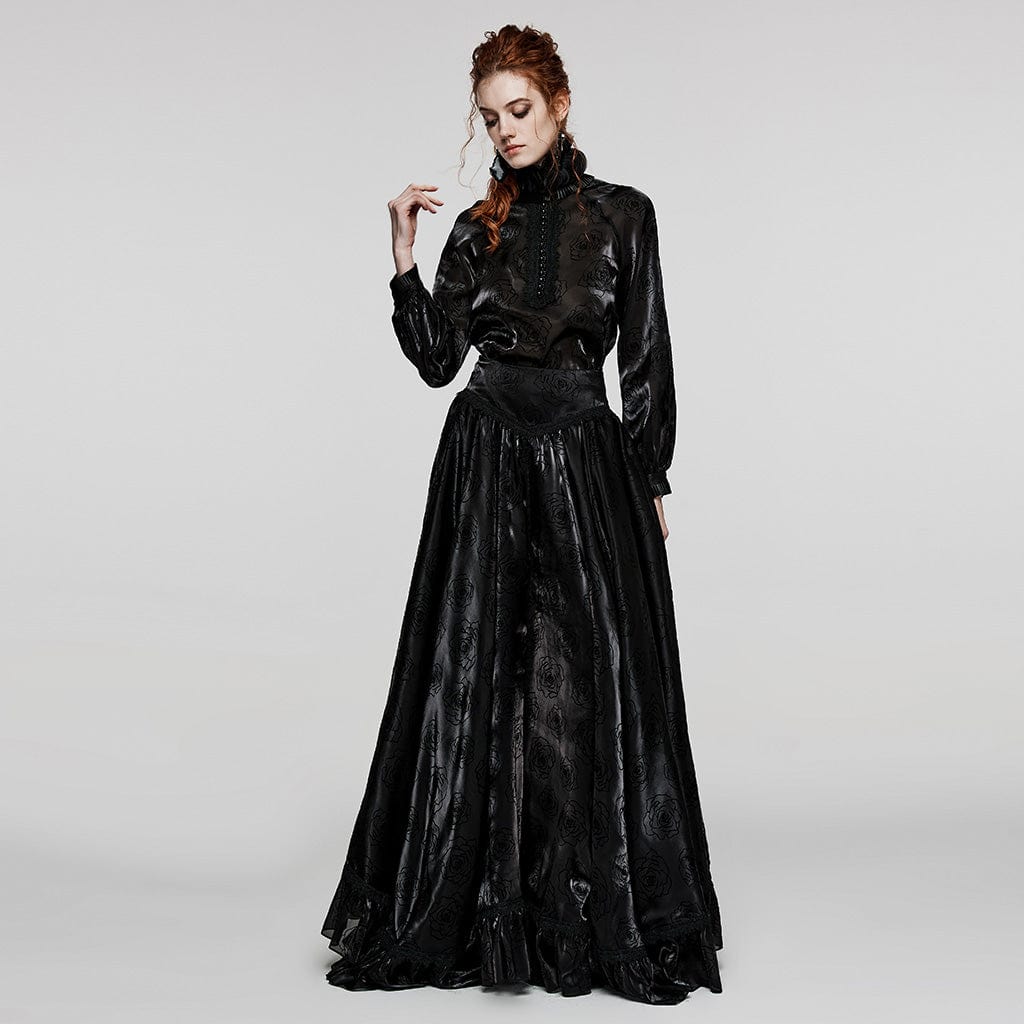 PUNK RAVE Women's Gothic Stand Collar Rose Shirt