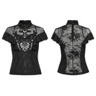 PUNK RAVE Women's Gothic Stand Collar Ruffled Lace Shirt