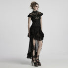 PUNK RAVE Women's Gothic Stand Collar Ruffled Lace Shirt