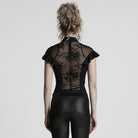 PUNK RAVE Women's Gothic Stand Collar Ruffled Lace Shirt