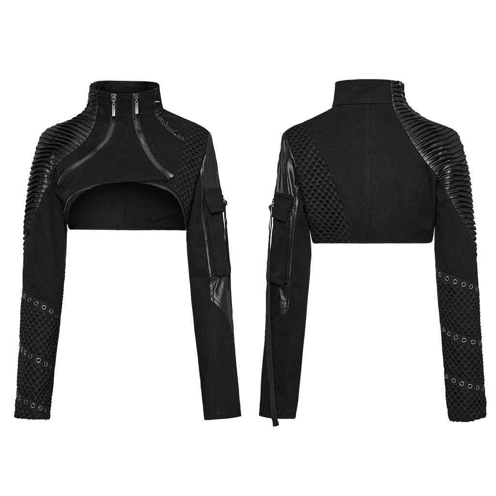 PUNK RAVE Women's Gothic Stand Collar Studded Short Jacket