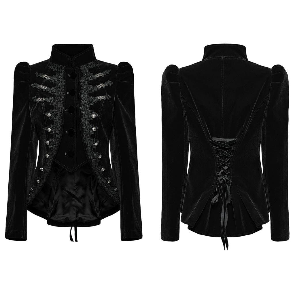 PUNK RAVE Women's Gothic Stand Collar Swallow-tailed Jacket Black