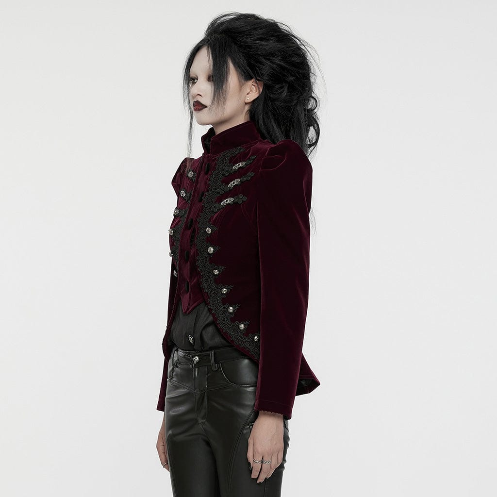 PUNK RAVE Women's Gothic Stand Collar Swallow-tailed Jacket Red