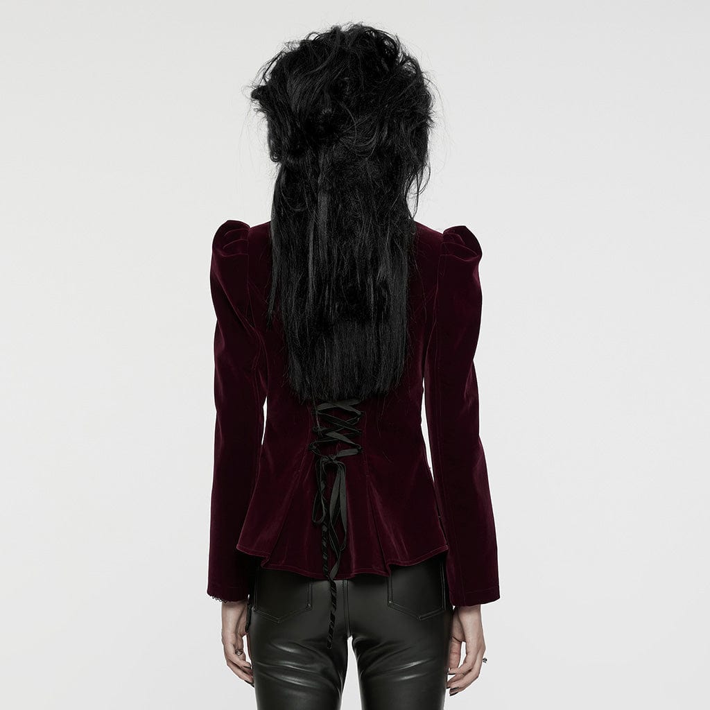 PUNK RAVE Women's Gothic Stand Collar Swallow-tailed Jacket Red