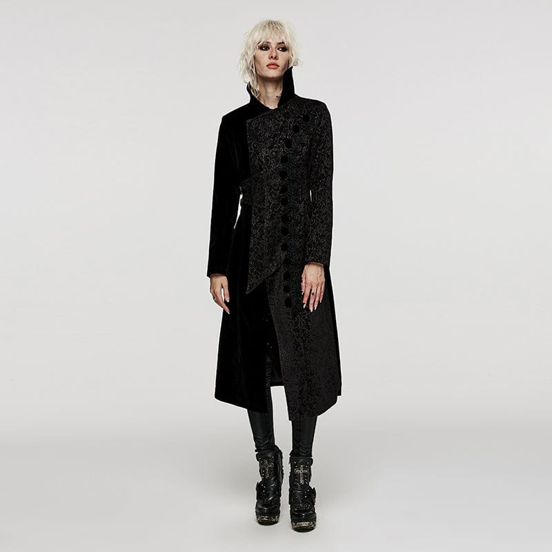 PUNK RAVE Women's Gothic Stand Collar Velvet Splice Coat