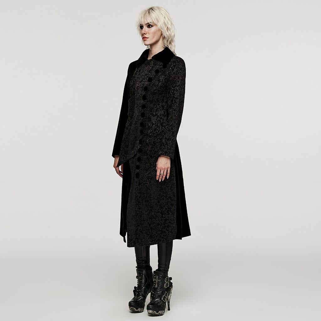 PUNK RAVE Women's Gothic Stand Collar Velvet Splice Coat