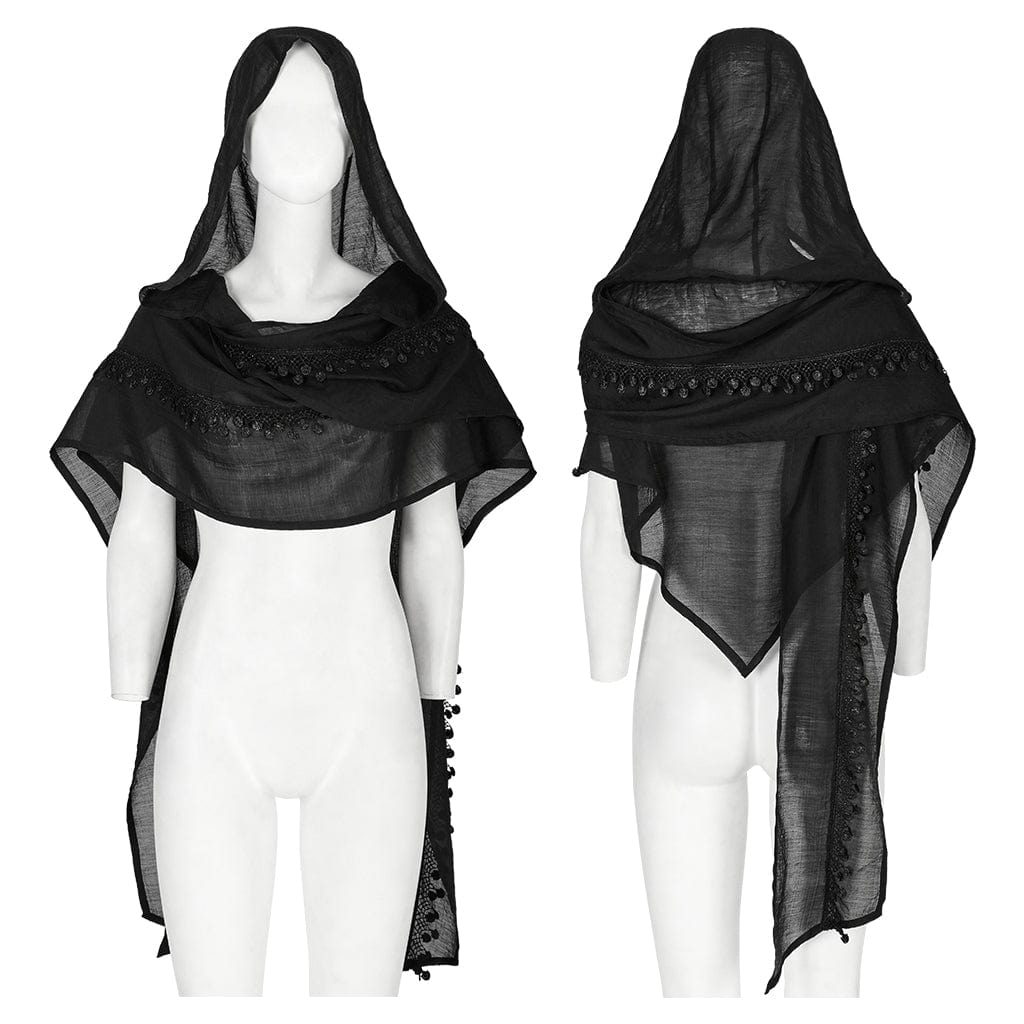 PUNK RAVE Women's Gothic Star Cutout Scarf with Hood