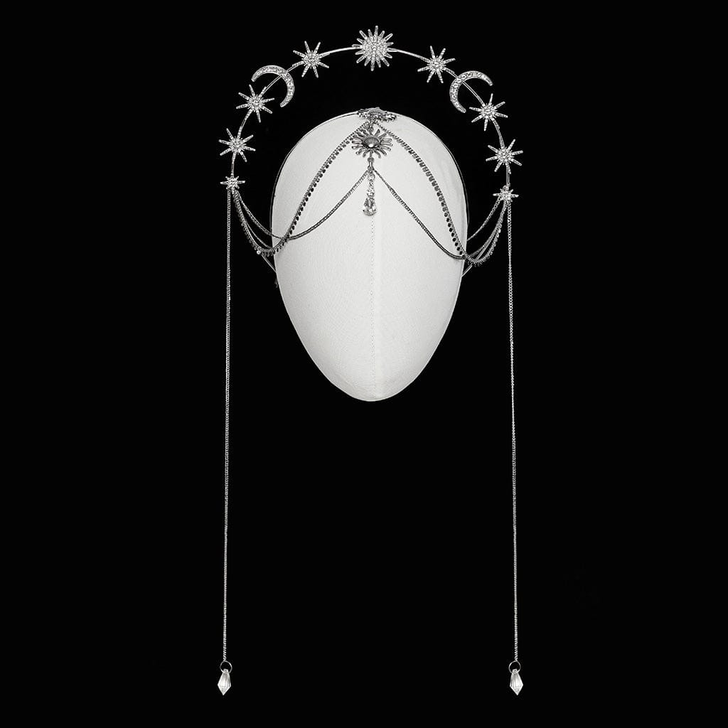 PUNK RAVE Women's Gothic Star Moon Chain Headwear