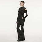PUNK RAVE Women's Gothic Strap Splice Buckle Flared Pants