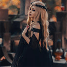 PUNK RAVE Women's Gothic Strappy Side Slit Dress with Detachable Cape