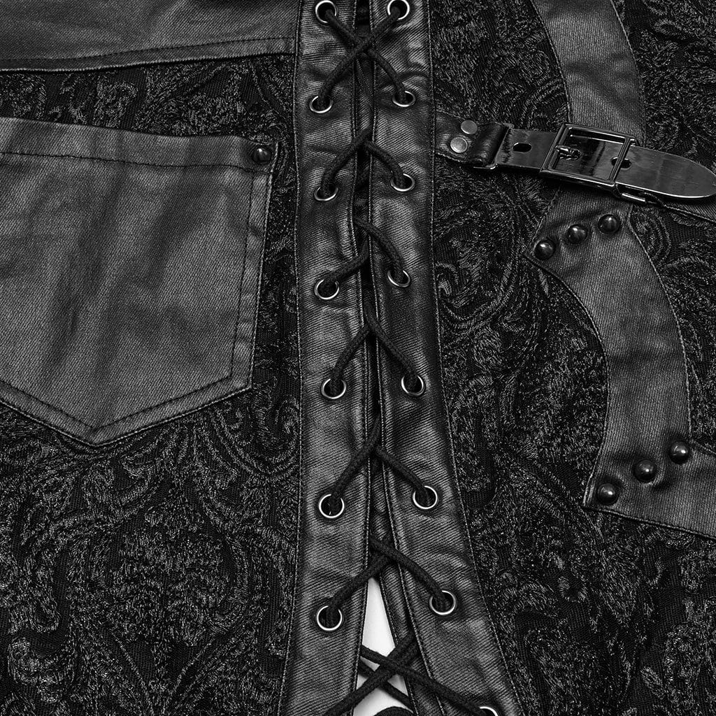 PUNK RAVE Women's Gothic Studded Embossed Lace-up Skirt