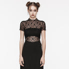 PUNK RAVE Women's Gothic Studded Skull Mesh Top