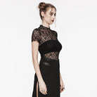 PUNK RAVE Women's Gothic Studded Skull Mesh Top