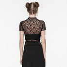 PUNK RAVE Women's Gothic Studded Skull Mesh Top