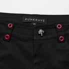 PUNK RAVE Women's Gothic Symmetrical Mesh Pointed Flared Pants Black-Red