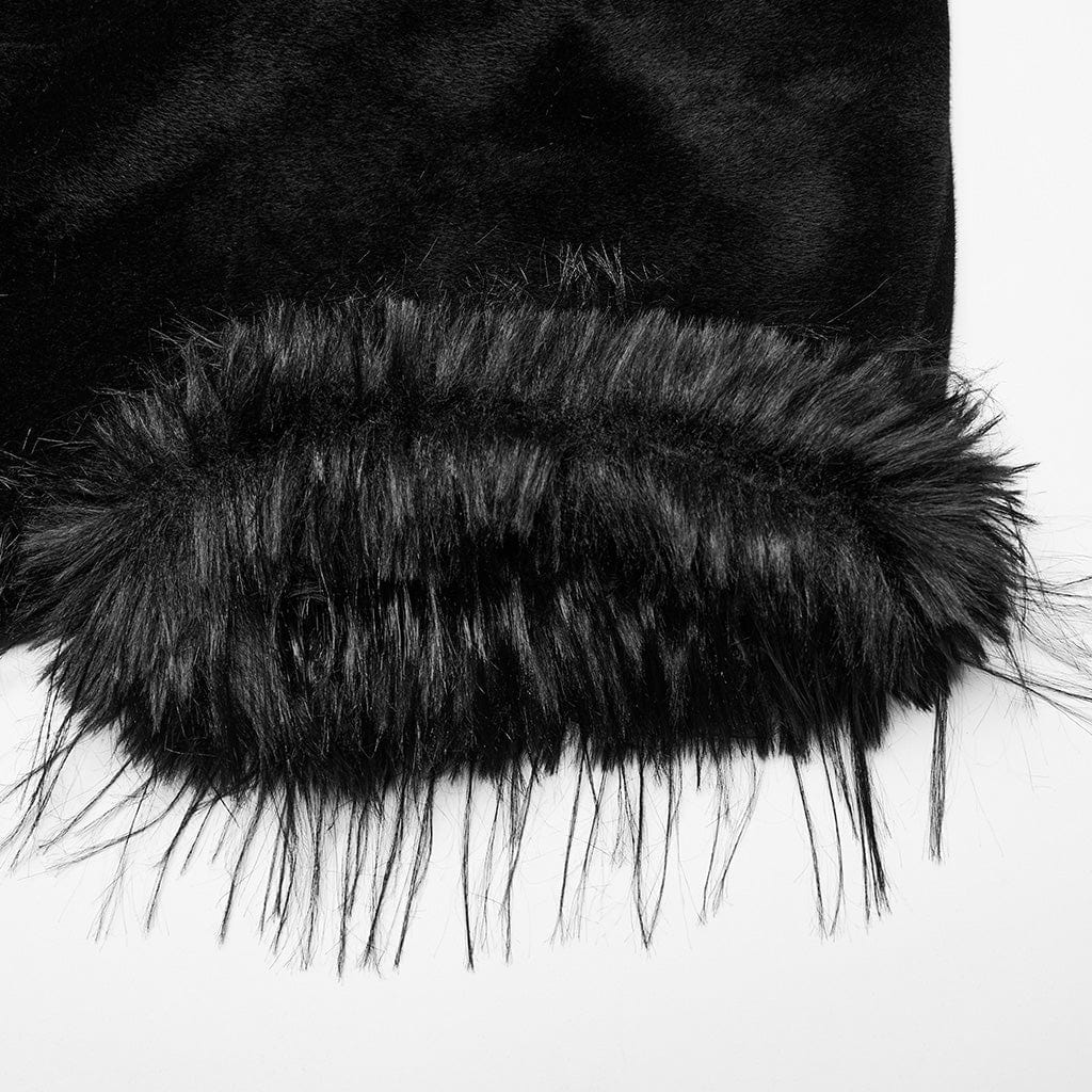 PUNK RAVE Women's Gothic Tassel Faux Fur Splice Velvet Cloak