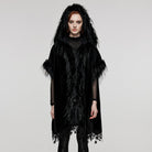 PUNK RAVE Women's Gothic Tassel Faux Fur Splice Velvet Cloak