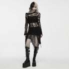 PUNK RAVE Women's Gothic Tattered Irregular Hem Long Sleeve Dress