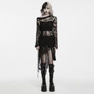 PUNK RAVE Women's Gothic Tattered Irregular Hem Long Sleeve Dress
