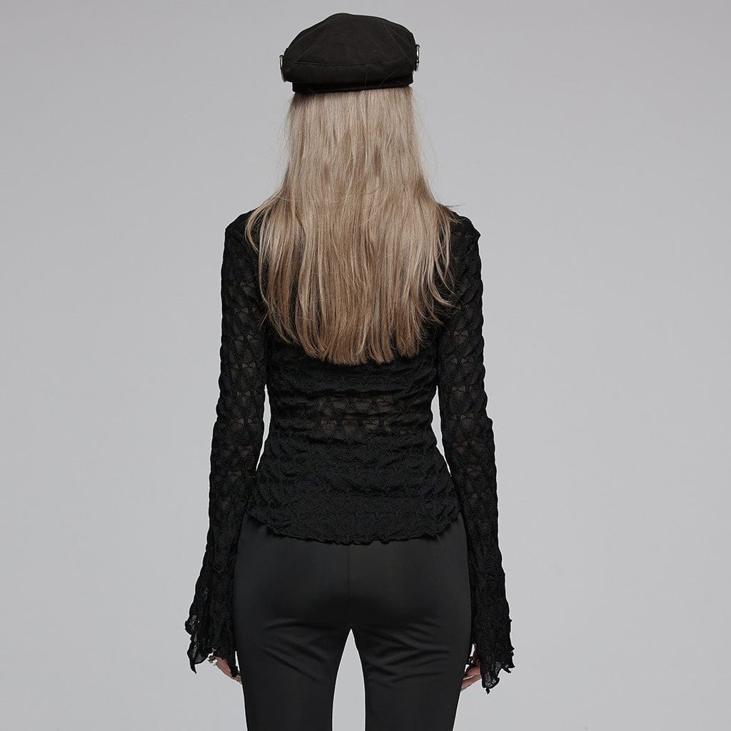 PUNK RAVE Women's Gothic Turn-down Collar Irregular Drawstring Shirt